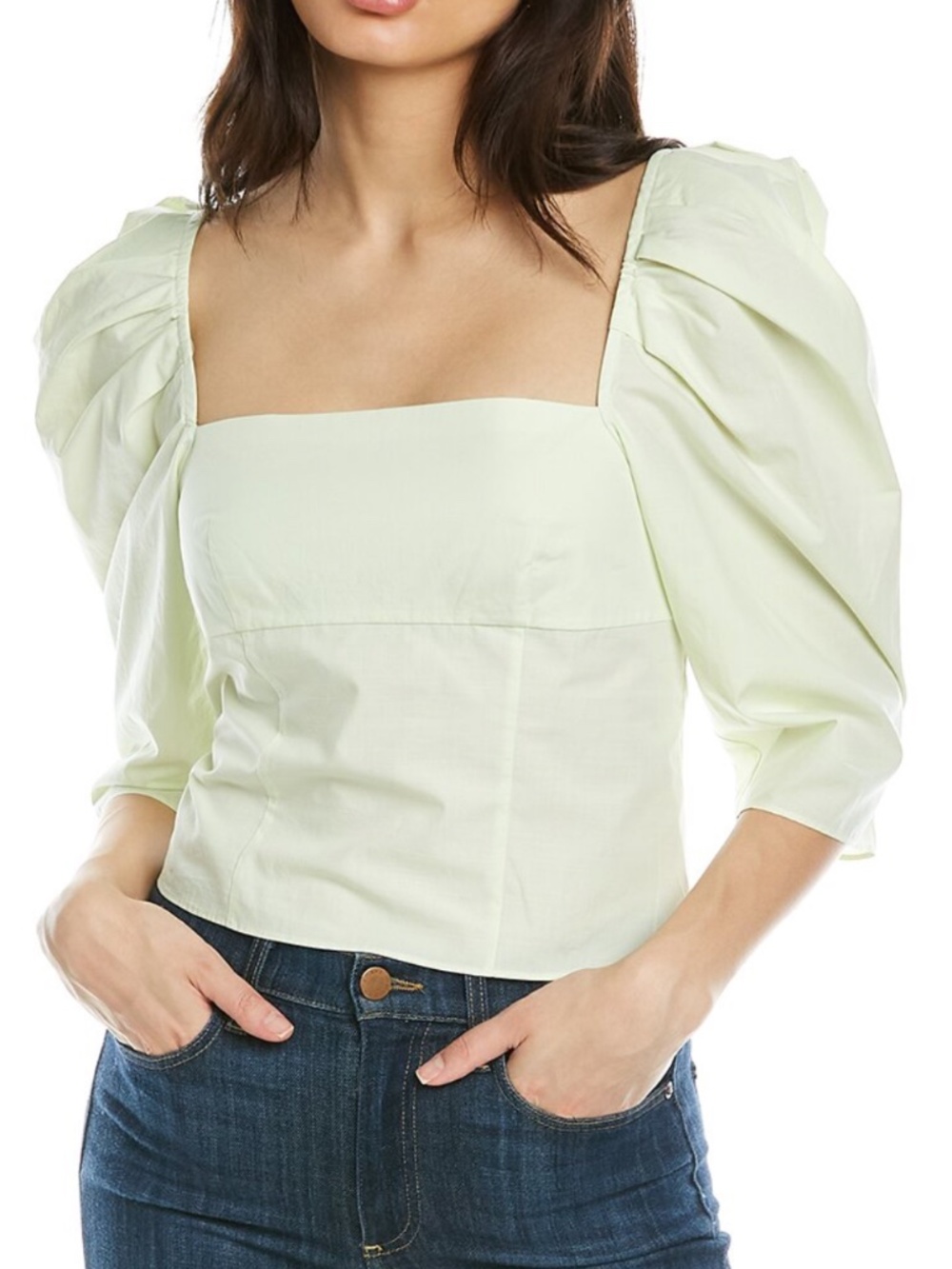 Vince Honeydew Green Draped Square Neck Puff Sleeve Top Size 2 $295